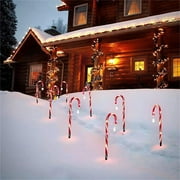Set of 8 Christmas Candy Cane Pathway Marker Lights Solar Christmas Outdoor Decorations Xmas Landscape Light Pathway Stakes for Patio Garden Yard Driveway Sidewalk